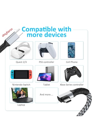 Daytona Vr-c Oculus Quest İle Uyumlu Vr5 Link Kablosu 5 M, 5gbps Usb 3.2 Gen 1 Hızlı Veri Aktarımı, Hızlı Şarj Usb-c, Quest 2 Uyumlu Type C To Type C Kablo
