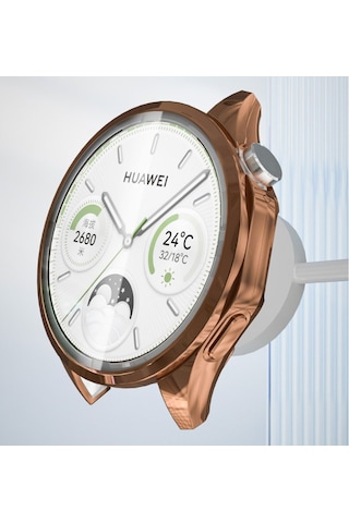 Huawei Watch Gt4 46mm Uyumlu Kasa Ekran Koruyucu 360 Tam Koruma Kılıf Kapak Rose Gold