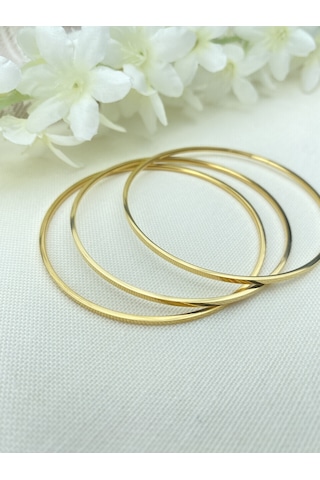 Çelik Bilezik Köşeli Ajda Model Üçlü Yüksek Kalite 316 L Paslanmaz Çelik Bileklik 22 Cm Gold