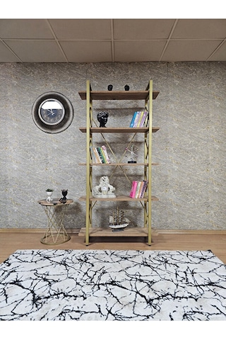 Çıkıntılı Gold Boyalı Kitaplık - 5 Raflı Suntalem Lüks Kitaplık A Çok Renkli