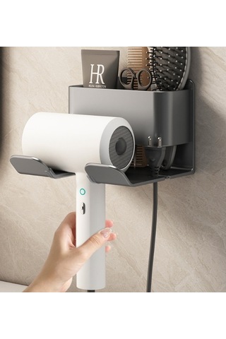 Lichen Saç Kurutma Makinesi Depolama Rafı, Delik Açmaya Gerek Siyah