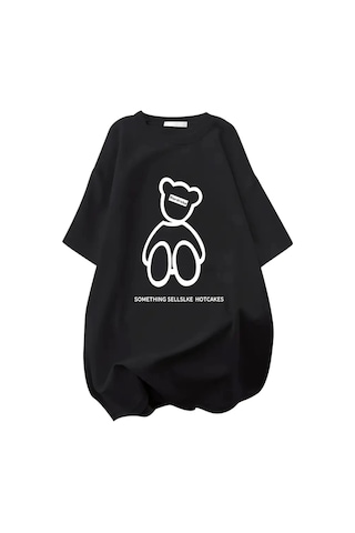 Sidelya Concept Baskılı Oversize Bisiklet Yaka T-shirt - Siyah Siyah