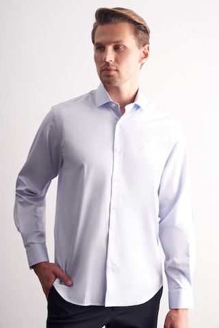 İmza Açık Mavi Yarım İtalyan Yaka Saten Uzun Kol Premium Slim Fit %100 Pamuk Gömlek 1004255195 Açık Mavi