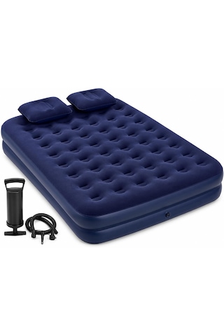 Taşınabilir Çift Kişilik Şişme Yatak + Pompa 203x152x22 Cm Kamp & Misafir Kullanımı Lacivert