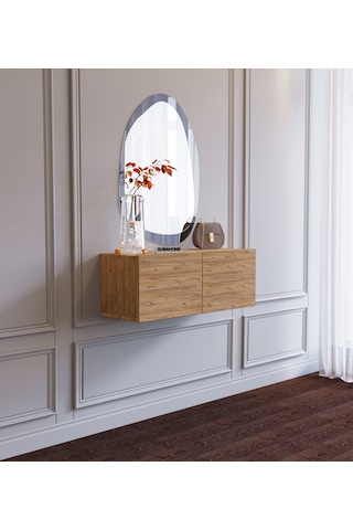 Duvara Monte Ahşap Görünümlü %100 Mdf Modern 2 Kapaklı Dresuar Ahşap