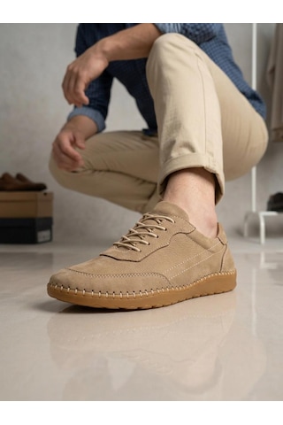 Komcero 3498 Erkek Hakiki Deri Dikişli Comfort Atom Casual Ayakkabı Bej