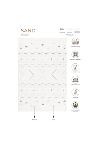 Sand Krem Gri Kolay Temizlenebilir Halı Kilim Oturma Odası Yatak Krem Gri