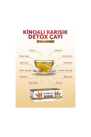 Mahbuba Kinoalı Karışık Detox Diyet Glutensiz Form Bitki Çayı 1 Aylık - 30 Kullanım Net 60gr X 3