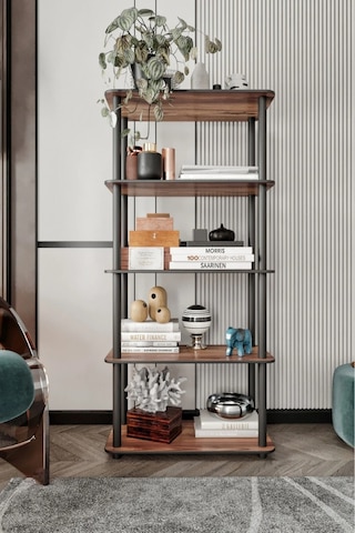 5 Katlı Dekoratif Diktörtgen Kitaplık Ceviz Ceviz