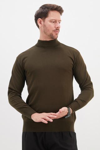 Fullamoda Basic Dik Yaka Regular Fit Triko Kazak Haki