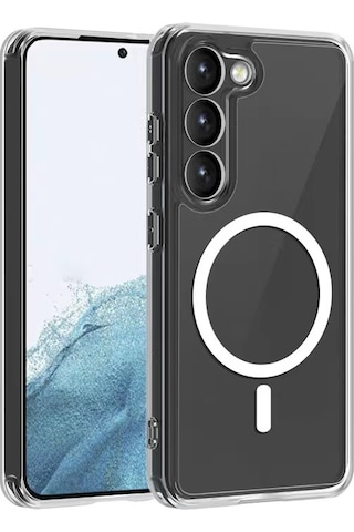 Galaxy S22 Plus Kılıf M-safe Şarj Özellikli Şeffaf Sert Pc Zore Embos Kapak Renksiz