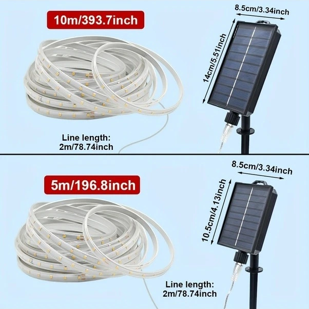 Trendooze 022 1 Adet Güneş Enerjili Led Şerit Işık 8 Mod Uzaktan Kumandalı Zaman Ayarlı 19685 İnç 320 Led Beyaz Işık