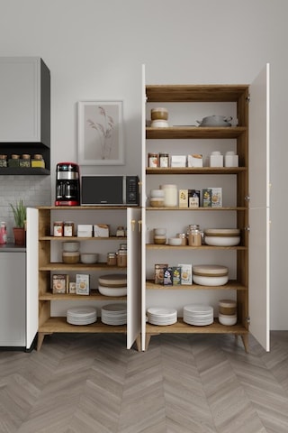 Simple Sp6190 Çok Amaçlı Dolap 6 Kapaklı Mutfak Dolabı Balkon Dolabı Kiler Banyo Dolabı Ayakkabılık Ekru Ceviz