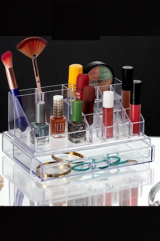 Flosoft Çekmeceli Makyaj Organizeri, Tek Katlı Kozmetik Makyaj Takı Çekmece Set Düzenleyici Şeffaf