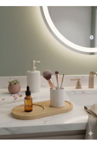 Bambu Yağdanlık Altlığı - Minimalist Ve Çok Yönlü Bambu Oval Altlık Açık Kahverengi