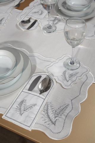 Viktori Keten Nakışlı Amerikan Servis Takımı 19 Parça Silver Gümüş