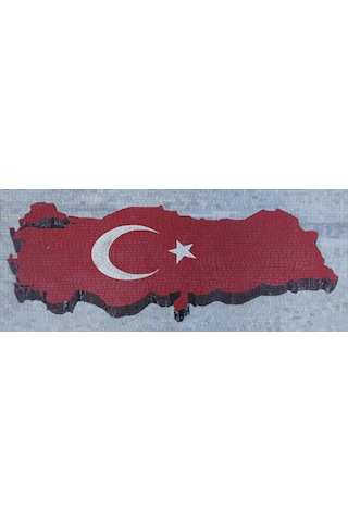 Mozaık Türk Bayrağı Mermer Tablosu