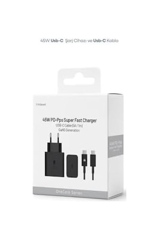 45w Usb-c Pd-pps Super Hız Şarj Adaptörü Ve 1m 5a Type-c To Type-c Kablo Siyah 3 Yıl