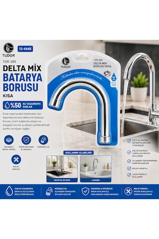 Tudor Tdr-285 Kuğu Kısa Delta Mix Batarya Borusu - Evye Ve Lavabo, Krom Kaplama, Süzgeçli Uç, Vakumlu