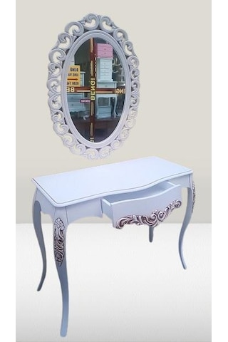 Dresuar Model 90522 Vintage Oymalı Bombe Kapak Kayın Lükens Ayak Beyaz El Yapım Beyaz