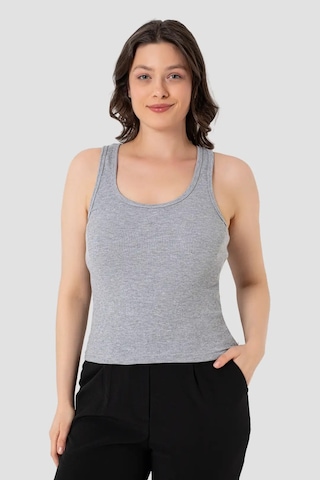 Hadpols Premium Kadın Fitilli Görünümlü Kalın Askılı Basic Gri Atlet Casual Stil Spor Giyim Rahat Bluz