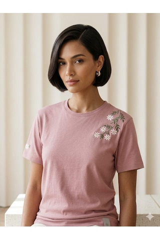 Yubistitch Tshirt Nakış İşlemeli Çiçek 6-Gülkurusu