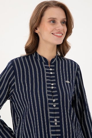 U.S. Polo Assn. Kadın Lacivert Uzun Kollu Çizgili Tunik Gömlek 50290024-VR033