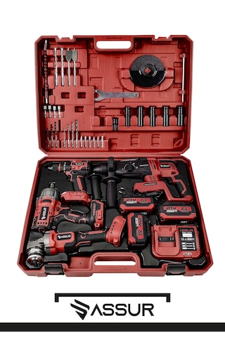 Assur ASR1193-02-04 21V Darbeli Kömürsüz 4'lü Set Kırmızı