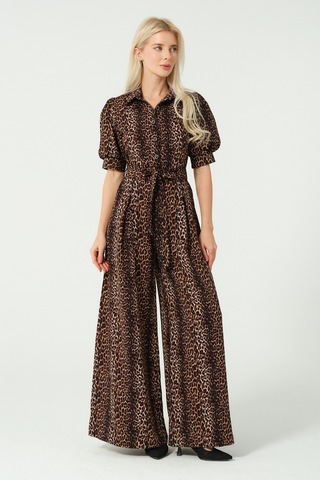 Balon Kol Bağcık Detaylı Tulum Leopar Desen Leopar