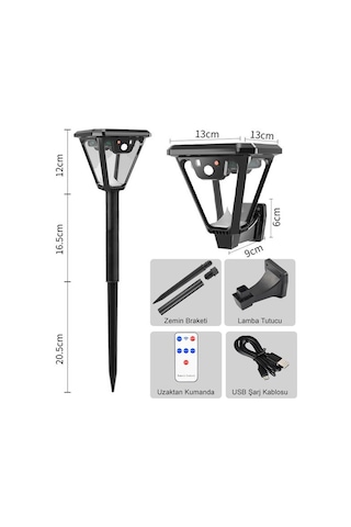 Powermaster Hs-v83 Solar Panelli 3 Modlu Kumandalı Hareket Sensörlü 100 Smd Ledli Şarjlı Duvar Ve Bahçe Lambası