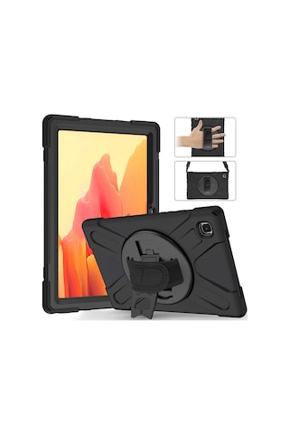 Galaxy Tab A7 Lite 8.7 T220 Uyumlu Tam Koruma Defender Askılı 360 Dönebilir Standlı Zırh Tablet Kılıfı Korumalı Kapak