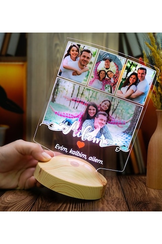 Fotoğraflı Ailem Led Lamba Aile Hatırası Sevgi Dolu, Anlamlı Aile Hediyesi