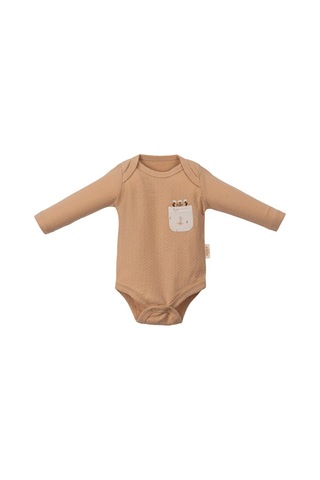 Çiçekli Uzun Kol Üçlü Body Set Bej