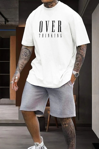 Uyguntarz Unisex Over Baskılı Şort Takım Beyaz