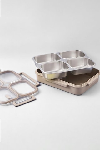Digithome Bento Taşınabilir 4 Bölmeli Paslanmaz Çelik Yemek Kabı Termosu Lunch Box - Bej
