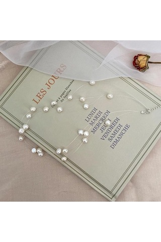 Novahub 925 Ayar Gümüş El Yapımı Barok İnci Gerdanlık, Basit Tarzı Kadın Düğün Takı, Beyaz Doğal Tatlı Su İncileri Beyaz