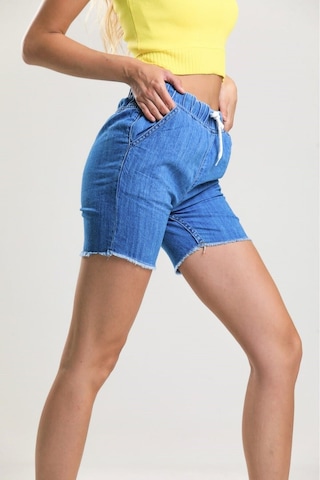 Pass&Pass 2080 Kadın Püsküllü Paça Jeans Denim Kot Şort Mavi
