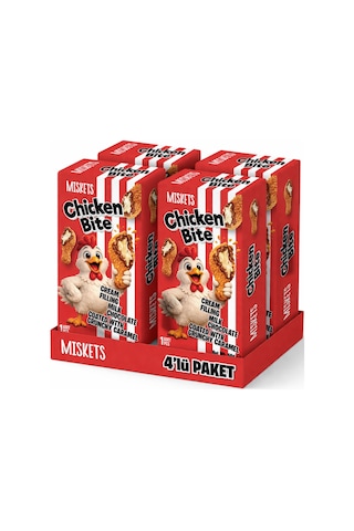 Miskets Chicken Bite Tavuk Budu Çikolata Akışkan Karamelize Bisküvi Kaplı Krema Dolgulu Çikolata 4'lü Paket 50 G X 4 Adet
