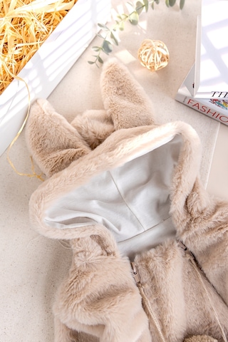 Kışlık Peluş Welsoft Penye Astarlı Pamuklu Kız Erkek Bebek Tulum Bej