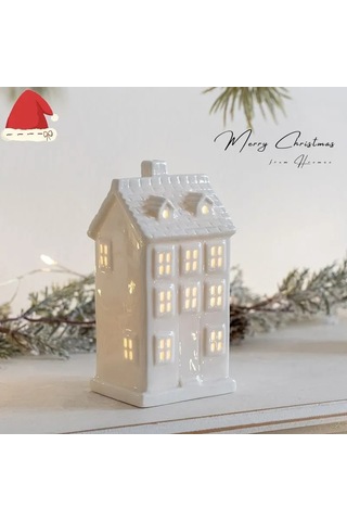 Kangvka Keramik Led Ev Figürü, Yumuşak Işıkli Geceligi, Dekoratif Ev Odası Süs Eşyası, Noel Ve Yıllık Süsleme Beyaz