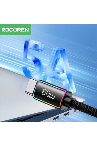 60w Type-c To Type-c Rgb Aydınlatmalı Örgülü Şarj Ve Data Kablosu 2 Metre Diğer