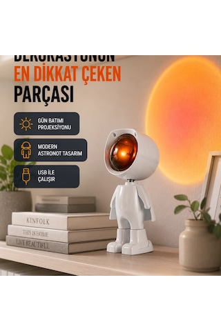 Gün Batımı Efekti Sunan Astronot Led Masa Lambası Yeni Nesil Renkli