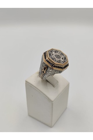 Hz. Süleyman Mührü Zorbey Taşlı Erkek Yüzüğü 25 Mm 925 Ayar Gümüş