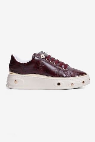 Mubiano Kadın Kroko Desenli Sneaker Kalın Tabanlı Bağcıklı Gold Detaylı Vika Bordo Bordo Krokodil