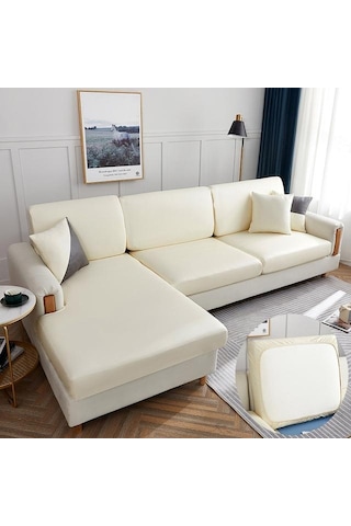 Krem Su Geçirmez Pu Mobilyalar Koruyucu Kanepe Minder Örtüsü Köşe Kanepe Koltuk Minderi Slipcover Elastik Düz Renk Kanepe Örtüsü Normal Size-1