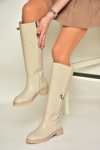 Fox Shoes T973600609 Bej Düz Taban Kadın Çizme Bej-suni Deri Bej