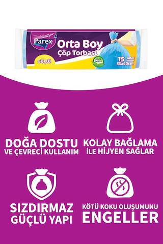 Güçlü Çöp Torbası Orta Boy 15'li 55 X 60 Cm Üçlü Set