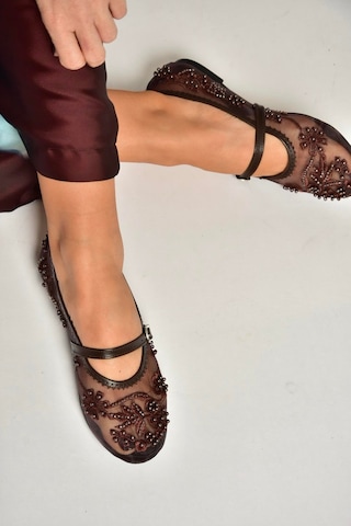 Fox Shoes Y726330115 Kahverengi File İnci Detaylı File Kadın Babet Kahverengi
