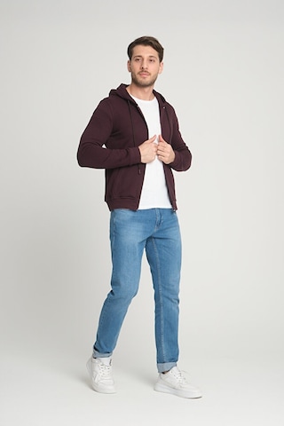 Bordo Fermuarlı Kapüşonlu Sweatshirt 001
