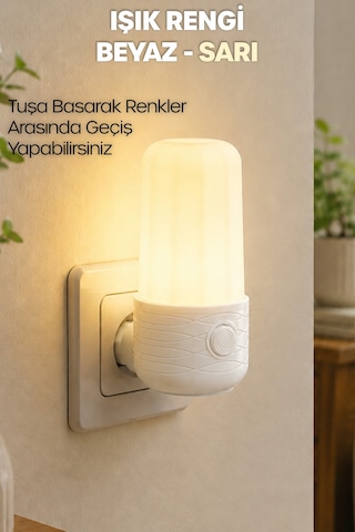 Gece Lambası Tüp Tip 2 Mod Sarı-beyaz Işık Tuşlu Koridor Hol Işığı Uyuma Işığı Beyaz K6739